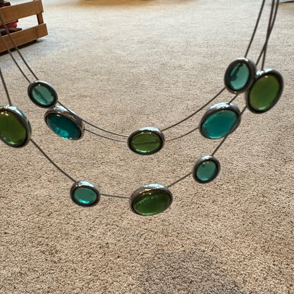Elegant Green and Blue Multi-Strand Necklace